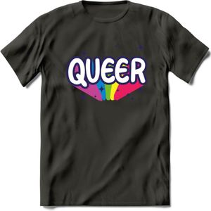 Queer | Pride T-Shirt | Grappig LHBTIQ+ / LGBTQ / Gay / Homo / Lesbi Cadeau Shirt | Dames - Heren - Unisex | Tshirt Kleding Kado | - Donker Grijs - S