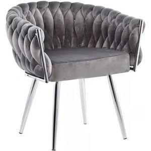 Tontik.nl - Eva Chair Velvet Grey Chrome Frame