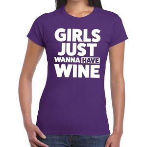 Toppers Girls just wanna have Wine tekst t-shirt paars dames - dames shirt  Girls just wanna have Wine S
