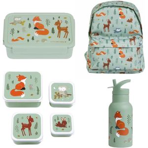 A Little Lovely Company Back to school set - Rugzak/Drinkfles RVS/4 Snackdozen/Bentobox - Bosvriendjes