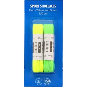 Neon schoenveters - Geel / Groen - 120 cm - 2 paar - Sport shoelaces - Veter - Schoenveter - Fluor yellow / green - Sportveters