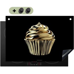 KitchenYeah® Inductie beschermer 76x51.5 cm - Cupcake - Eten - Goud - Zwart - Kookplaataccessoires - Afdekplaat voor kookplaat & Spatscherm achterwand - Inductiebeschermer - Inductiemat - Inductieplaat mat - Keuken decoratie