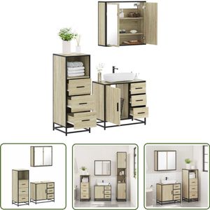 The Living Store 3-delige Badkamermeubelset bewerkt hout sonoma eikenkleurig - Badkamermeubilair - Badkamerinrichting - Sonome Eiken - Badkamerkast - Wastafelkast