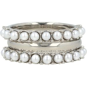 My Bendel Zilverkleurige ringenset met witte parels - Elegante ringenset in het zilverkleurig met witte parels en een gladde aanschuifring - Met luxe cadeauverpakking