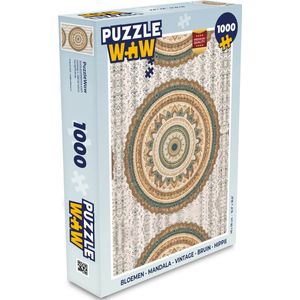 Puzzel Bloemen - Mandala - Vintage - Bruin - Hippie - Legpuzzel - Puzzel 1000 stukjes volwassenen