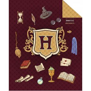 Bedsprei- Deken- Harry Potter- 170x210cm- extra groot en warm- Polyester- 800gr- Hogwarts Logo- rood beige