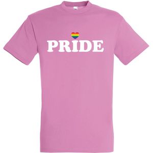 T-shirt Pride met hartje | Regenboog vlag | Gay pride kleding | Pride shirt | Roze | maat L