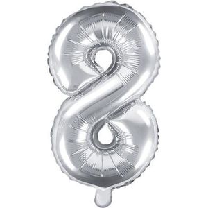 Folieballon Cijfer 8 (35 cm) - Zilver