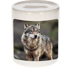 Dieren wolf foto spaarpot 9 cm jongens en meisjes - Cadeau spaarpotten wolf wolven liefhebber