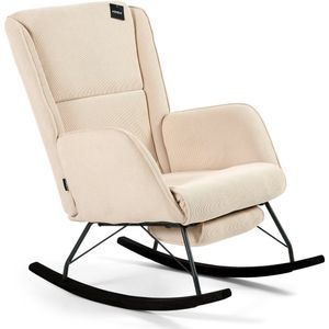 Aemely - Relax - Schommelstoel - Beige Ribstof - Zwart Hout