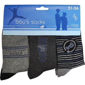 Jongens sokken - katoen 6 paar - pilot - maat 31/34 - assortiment grijs/antraciet - naadloos
