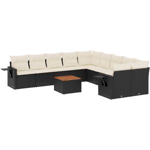 The Living Store 11-delige Loungeset met kussens poly rattan zwart - Loungeset - Lounge Set - Tuinlounge - Buitentijdbank - Loungebank