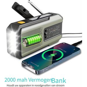 Dutchers® Noodradio - Opwindbare Survival Radio - Dynamo / Solar / Zonnepaneel - Opwindbaar - Zaklamp - FM - AM - Leeslamp / Draagbare noodradio - SOS alarm - USB-C kabel - Noodpakket