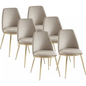 PASCAL MORABITO Set van 6 stoelen van velours met goudkleurig metalen frame - Beige - NEBINA - van Pascal Morabito L 48 cm x H 83 cm x D 54 cm