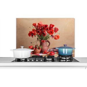 Spatscherm keuken 80x55 cm - Kookplaat achterwand Stilleven - Bloemen - Bladeren - Muurbeschermer - Spatwand fornuis - Hoogwaardig aluminium