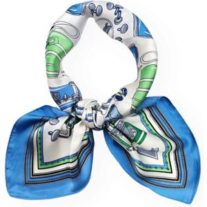 Vierkante dames sjaal Letty fantasiemotief blauw wit groen grijs saffier blauw 70x70