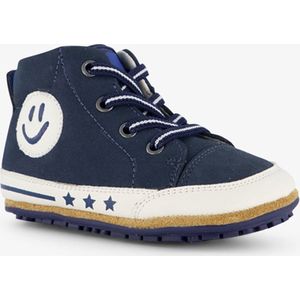 Groot leren babyschoenen blauw met smiley - Maat 19 - Uitneembare zool - In cadeauverpakking