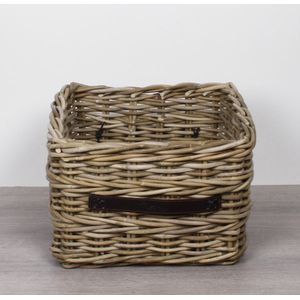 Migo Styling - Opbergmand - Fietsmand - Kastmand - 44x40xH27 cm - Leren handgrepen - Riet - Rotan - Grey - incl Ty-raps