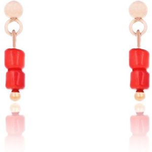 OOZOO Jewellery - Rosé goudkleurig/rode oorbellen met rode kraaltjes - SE-3020