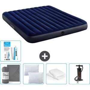 Intex Luchtbed - 2-Persoons - 183 x 203 x 25 cm - Blauw - Inclusief Hoeslaken - Kussen - Pomp - Reparatieset en Kussenbeschermer