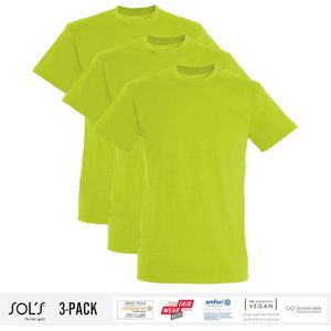 3 Pack Sol's Jongens/Meisjes T-Shirt 100% biologisch katoen Ronde hals Appel Groen Maat 130/140 (9/10 Jaar)