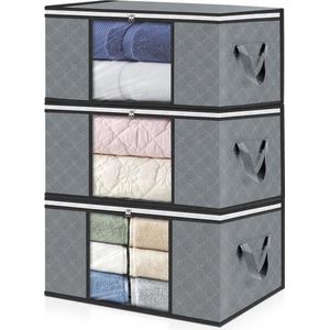 Pak van 3 | 35L opbergzakken, kledingopbergzakken, niet-geweven stof met transparant venster, 48 x 36 x 20 cm, opvouwbare dozen, onderbedorganizer voor dekbedden, handdoeken, kussens