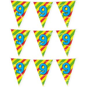Paperdreams verjaardag 9 jaar thema vlaggetjes - 3x - feestversiering - 10m - folie - dubbelzijdig