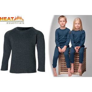 Heat Essentials - Thermokleding Kinderen - ThermoShirt - 128-134 - Antraciet Grijs - Thermo Ondergoed - Thermo Shirt Lange Mouwen
