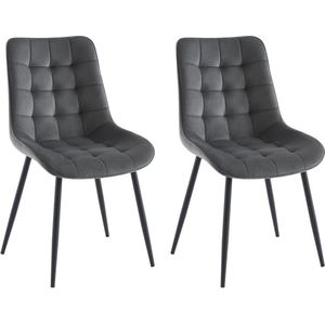 Set van 2 gestoffeerde stoelen - Velours en zwart metaal - Grijs - OLLUA L 49.5 cm x H 87 cm x D 60 cm