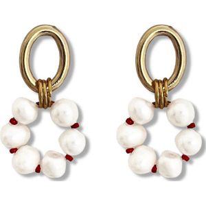 Zatthu Jewelry - N22FW504 - Jara oorbellen met parels en rode kraaltjes