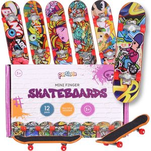 Partizzle 12x Vinger Skateboard Set - Mini Fingerboard / Vingerskateboard - Klein Speelgoed Uitdeelcadeautjes - Grabbelton Traktatie Cadeautjes - Voor Kinderen & Volwassenen