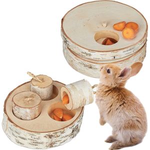 Relaxdays konijnen speelgoed - intelligentiespel voor cavia's - knaagdieren speeltjes hout