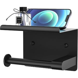 Toilet Paper Holder with Integrated Shelf - Black Stainless Steel Design - Durable and Easy Installation - Screws or Adhesive - OriginalCorner®