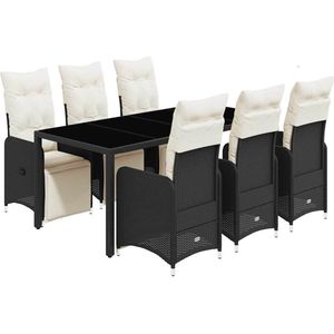 The Living Store 7-delige Bistroset met kussens poly rattan zwart - Tuinmeubels - Bistroset - Lounge Set - Buitendecoratie - Outdoor Living