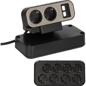 StayPowered tafelstekkerdoos - Ultieme stroomvoorziening voor je werkplek - Innovatief ontwerp - Verlichte veiligheidsschakelaar - 10 geaarde stopcontacten - Roestvrij staal - 2 m kabel - Antislippads - Zilver/Zwart - Levering Sneller dan Aangegeven!