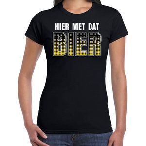 Oktoberfest Hier met dat bier drank fun tekst t-shirt zwart voor dames - bier drink shirt - oktoberfest / bierfeest outfit XXL