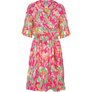 Ruffel Jurk Print Fuchsia