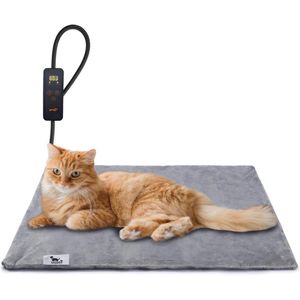 Timing and Temperature Adjustable Heating Mat for Cats and Dogs - Safe Electric Heating Blanket with Velvet Cover - Indoor Use - Newborns or Small Older Pets