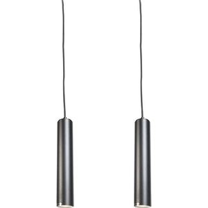 QAZQA tuba - Moderne Hanglamp - 2 lichts - Ø 55 mm - Zwart - Industrieel - Woonkamer | Slaapkamer | Keuken