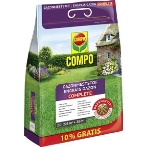 COMPO Gazonmeststof Complete - indirecte werking tegen onkruid en mos - voor een gazon met veel weerstand - zak 10 kg 10+% gratis (250 m²)