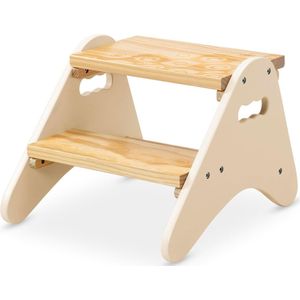 Stabiele opstapkruk voor kinderen, van hout, kruk met 2 niveaus, crèmewit kindermeubel voor badkamer, keuken, kinderkamer vanaf 2 jaar, klein