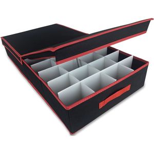 Kerstballen opbergbox - kerstballenbox - kerst opbergen - kerstversiering - opbergdoos met vakjes - 64 ballen - zwart/rood - Kerstcadeau