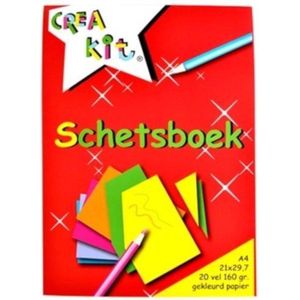 Creakit Schetsboek – A4 Formaat – 20 Vellen - 21 x 29.7 cm – Gelijmd aan bovenzijde - Gekleurd papier – 200 gram