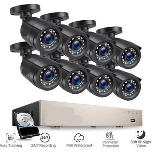 Beveiligingscamerasysteem - CCTV Camerasysteem - H.265+ 5MP Lite DVR - 8-Kanaals - IP66 Waterdichte Bewakingscamera's - 1080p Camera - Nachtzicht - Complete Video Surveillance Kit - Zonder Harde Schijf - 8 Stuks - Zwart