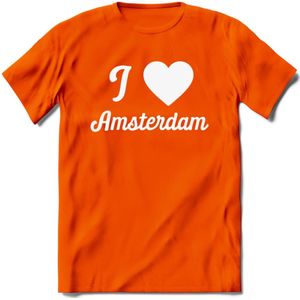 I Love Amsterdam T-Shirt | Souvenirs Holland Kleding | Dames / Heren / Unisex Koningsdag shirt | Grappig Nederland Fiets Land Cadeau | - Oranje - 3XL