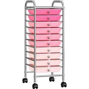vidaXL Opbergwagen - Opbergwagens - Opbergtrolley - Opbergtrolleys - Opbergtrolley met 10 lades mobiel kunststof ombre roze