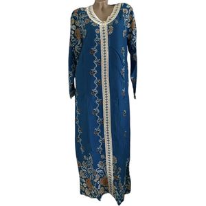 Kaftan/jurk lang 810 gebloemd met bies XXXL petrol