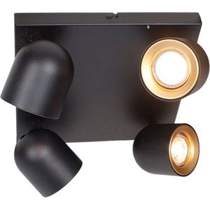 Moderne spot vierkant Solare | 4 lichts | zwart | goud | metaal | 25 x 25 cm plaat | hal / woonkamer lamp | modern / strak design | Freelight
