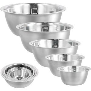 Boraboi ® Set van 5 Roestvrijstalen Mengkommen voor Keuken, Stapelbare Serveerschalen en Voedselopslag