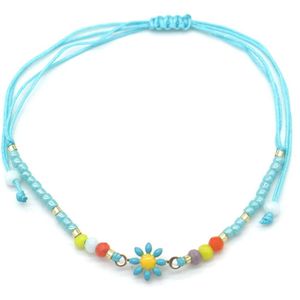 Armbandje - verstelbaar - touwtje - blauw - oranje - paars - wit - geel - kralen - bloemetje - zomer - festival - strand – vakantie